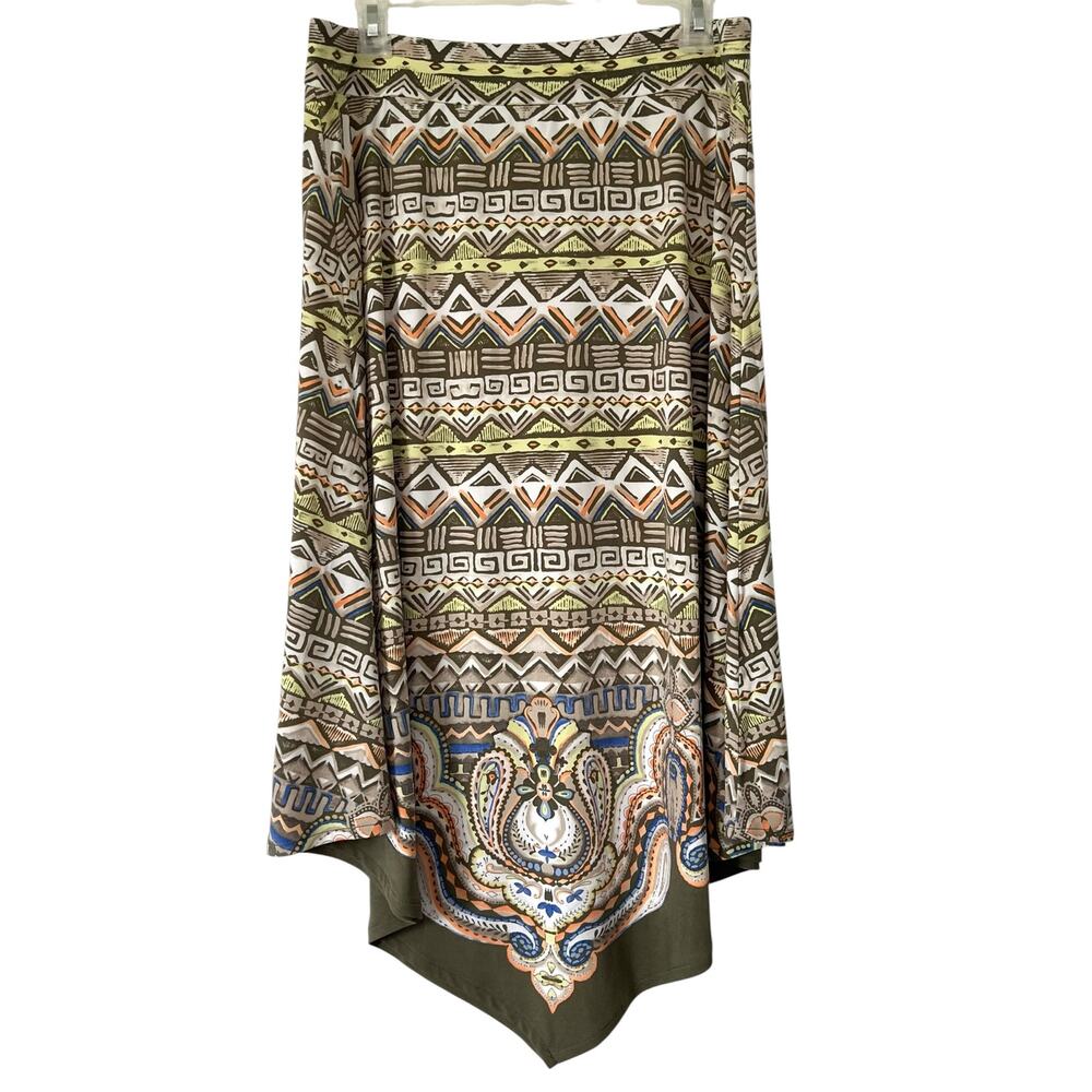 Chicos Womens Scarf Skirt Midi Geometric Paisley Allover Print Western Boho Sz M